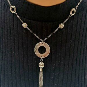 Silver Tone Beaded Tassel Necklace
